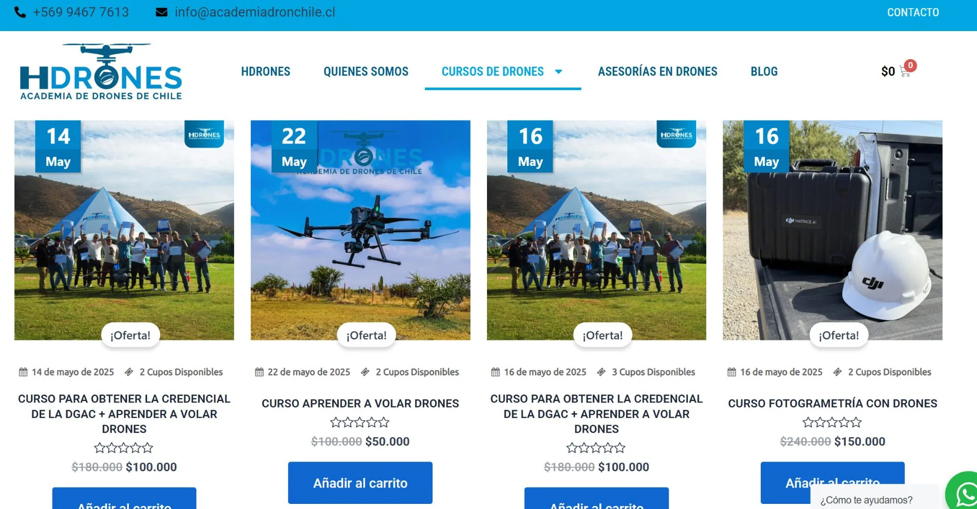 Captura del sitio de Academia Drone Chile