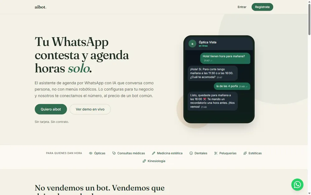 Conversación de aibot agendando una hora por WhatsApp de forma natural
