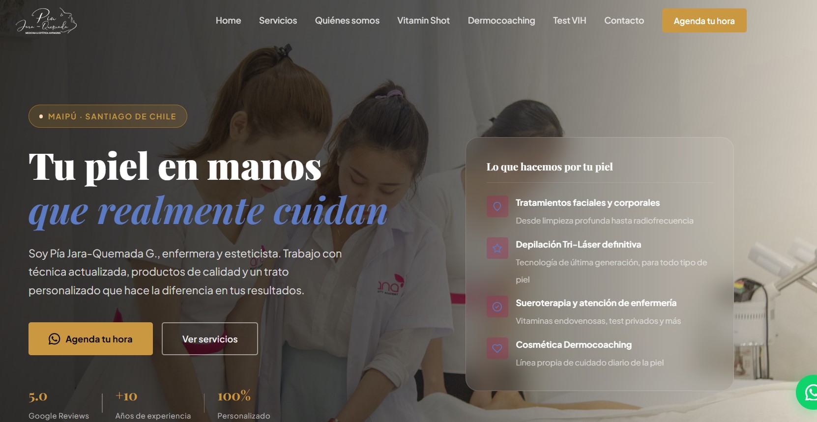 Captura del sitio web de Pía Jara-Quemada G. Spa