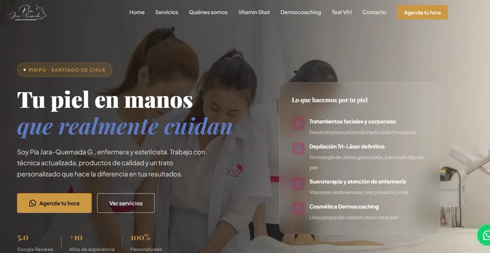 Captura del sitio web de Pía Jara-Quemada G. Spa