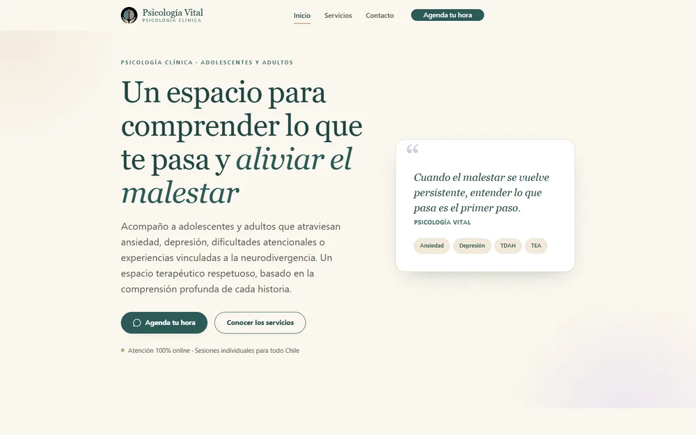 Sitio web de Psicología Vital, consulta de psicología clínica online