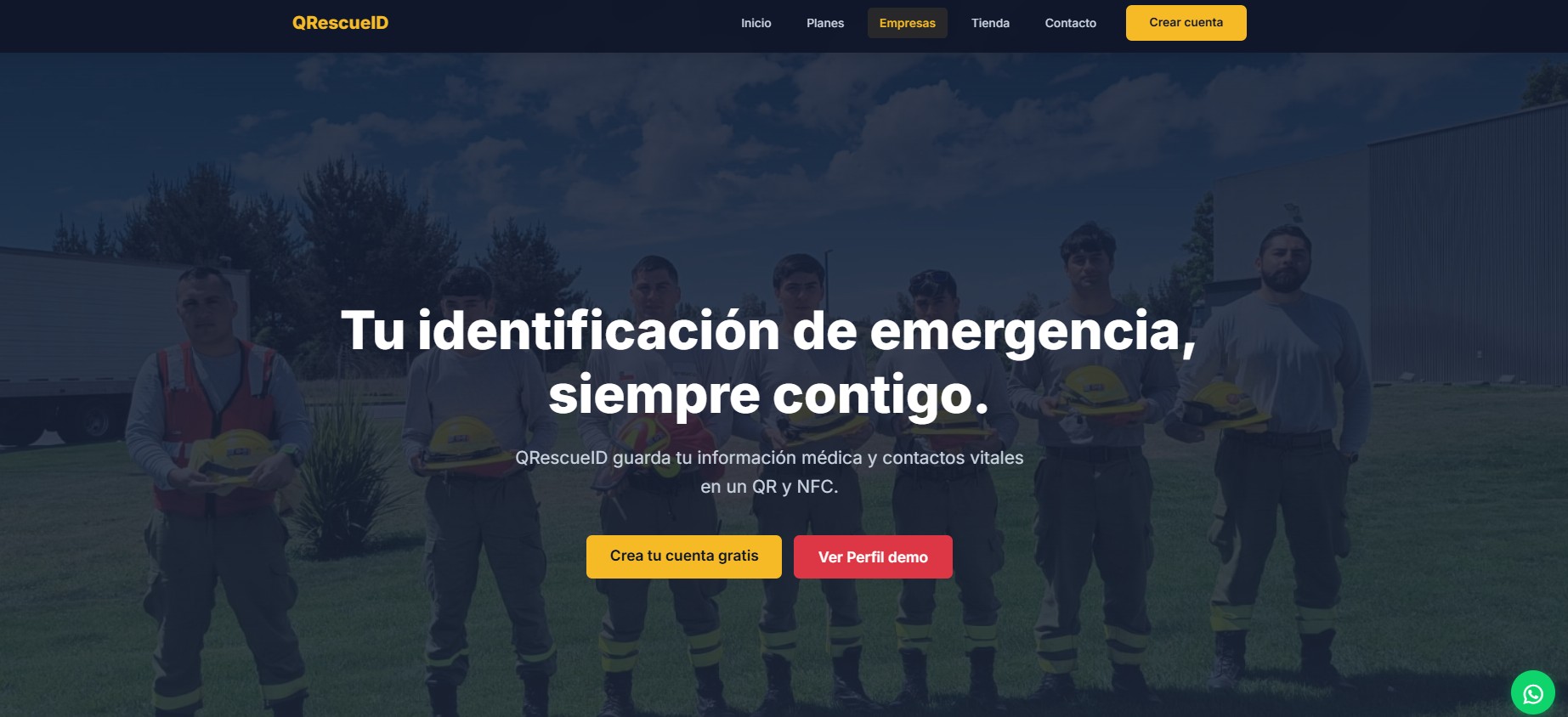 Panel de administración de QRescueID con mapa de trabajadores industriales